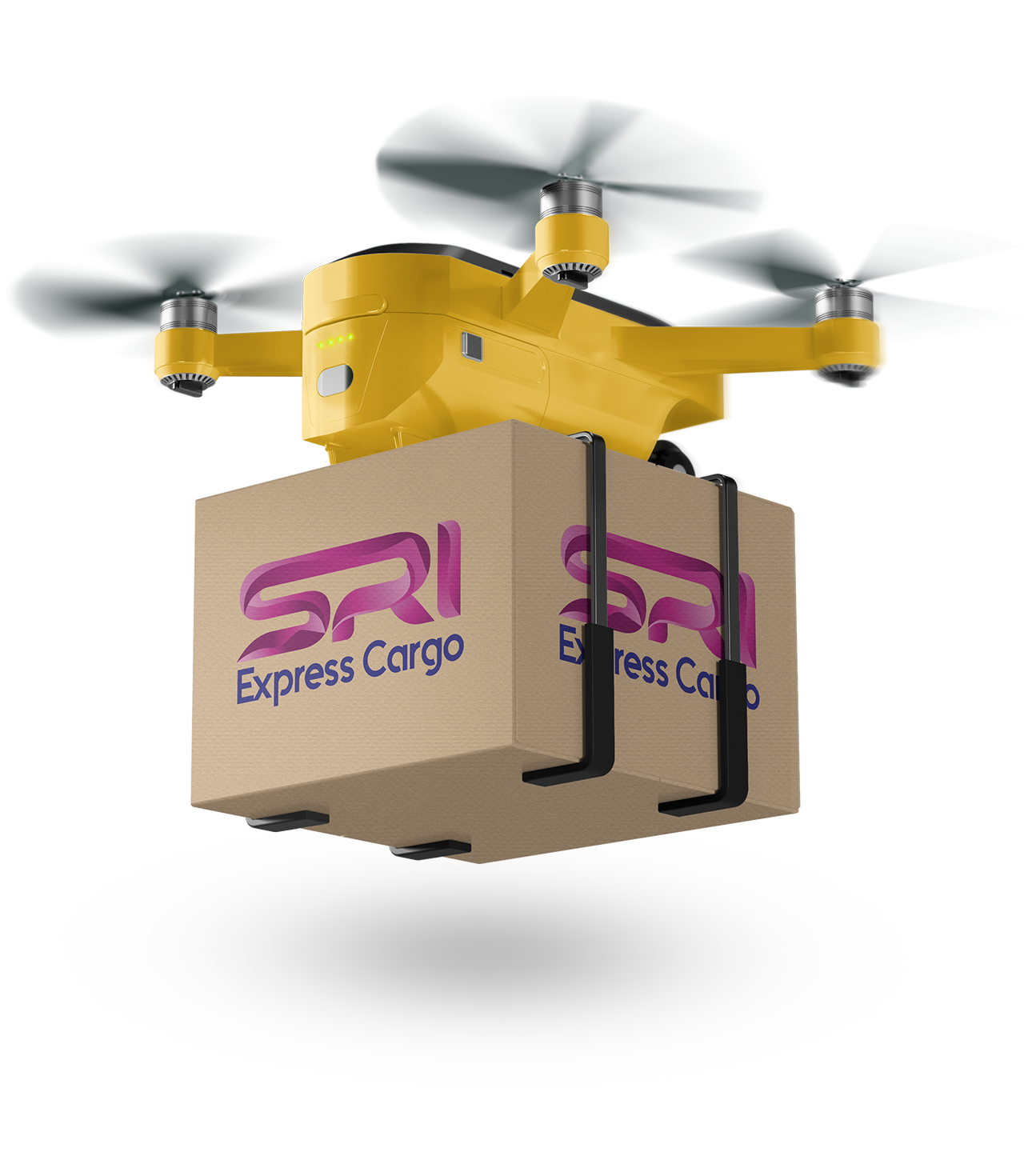Drone delivering an SRI Express Cargo package